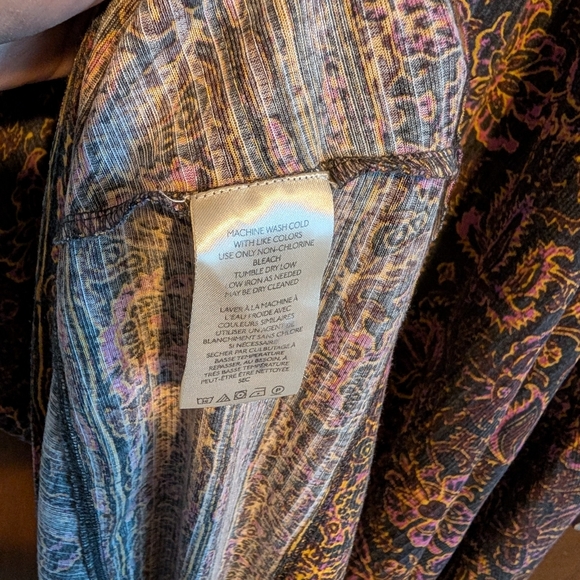 RARE Free People Floral Paisley Maxi Dress with Gold Snap Bishop Sleeves Size XS - Picture 7 of 13